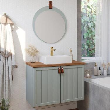 Imagem de Gabinete Suspenso Banheiro Brisa 80cm com Cuba e Espelheira Lua Espresso Móveis Pistache