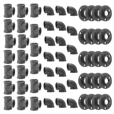 Imagem de Home TZH Conjunto de flange de piso/cotovelo/T de 1/5.1 cm, pacote com 60 encaixes de tubulação para estilo vintage industrial, projeto faça você mesmo/móveis/decoração de prateleiras (60, 1/2