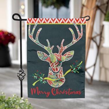 Imagem de Evergreen Flag Bandeira de jardim de rena padronizada 30,5 x 45,7 cm dupla face para o exterior | Bandeira de Natal com aplique ao ar livre | Decoração de férias para casa, quintais e jardins