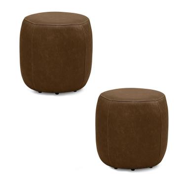 Imagem de Kit 2 Puffs Decorativos Yuri Sala De Estar Couro Marrom Claro Manchado G88 - Gran Belo