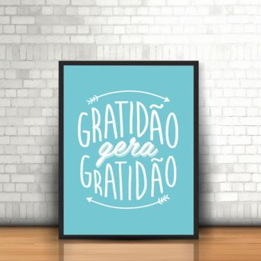 Imagem de Quadro com Moldura Frase Gratidão Gera Gratidão Flechas Azul