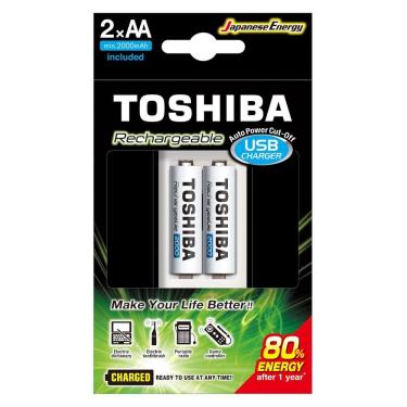 Imagem de Carregador De Pilha Toshiba Com Pilha Recarregável 2000mah 2 Unidades