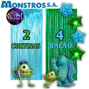 Imagem de Kit: MONSTRO SA 2 Cortinas Metalizada + 4 Balões Estrelas, Decoração, 
