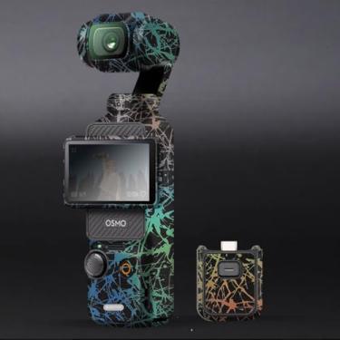Imagem de Pocket3 Adesivo para câmera Skin Creator Combo adesivo envoltório de vinil antirriscos película protetora acessórios para DJI Osmo Pocket 3 (Splash Rainbow Black)