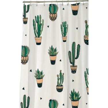 Imagem de Cortina Box Banheiro Poliéster Com Ganchos 198x180cm Div Est (198cm x 180cm, Cactos)