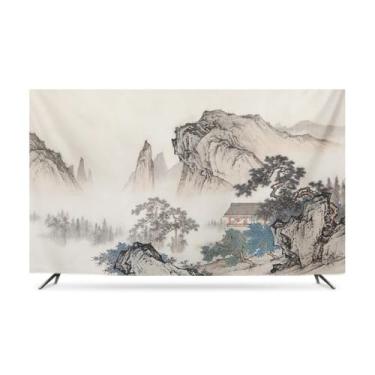 Imagem de Capa anti-pó para televisores de interior com estampado paisagístico tecido antipoeira e proteção solar para telas planas/curvas-montain, 80 polegadas