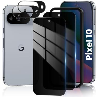 Imagem de RXNMH Pacote com 2 + 2 protetores de tela para Google Pixel 10 e protetor de lente de câmera, suporte para desbloqueio de impressões digitais, recortes de lente ajustados, filme de vidro temperado