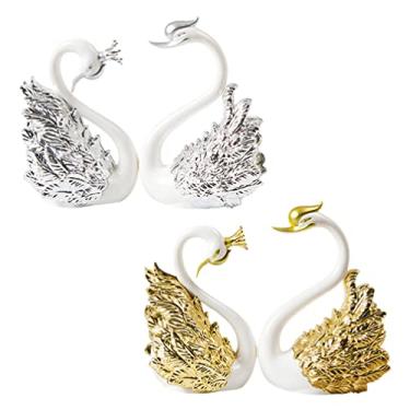 Imagem de BESTOYARD Couple Swan Cake Topper - Wedding Cake Decorations with Crown - Romantic Swan Ornaments for Engagement Bridal Shower and Valentine Day