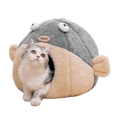 Imagem de Cat Bed Cave Lcybem com travesseiro removível lavável cinza