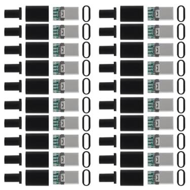 Imagem de Pacote com 20 conectores USB C - conector USB 3.1 24 pinos macho tipo C para reparo de cabos - adaptador de solda com placa PCB - caixa preta
