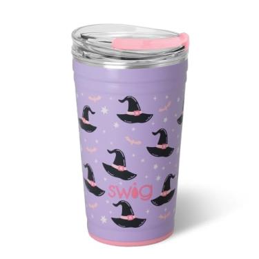 Imagem de Swig Life Copo de festa de 680 g, copo de café isolado para viagem de Halloween com tampa EZ Slider, compatível com porta-copos, copo de aço inoxidável de 680 g, caneca reutilizável (feitiço)