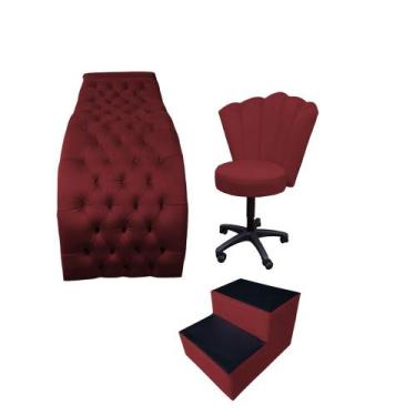 Imagem de Kit estéticista maca de luxo 60 cm - IN-9 Decor, Veludo Bordo