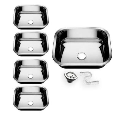 Imagem de 5 Cubas Pia Inox N0 40x34x14 Aço 430 Cozinha As Atacado Kit
