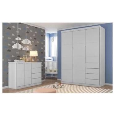 Imagem de Quarto de Bebê Com Guarda Roupa e Cômoda Perola Cinza - Phoenix Baby