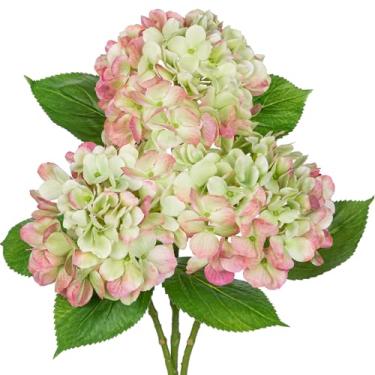 Imagem de Oairse 3 peças de flores artificiais de hortênsia verde, 50 cm, toque real, hastes de hortênsia, flores de seda com hastes, buquê de flores verdes falsas para arranjos florais, mesa de centro de mesa