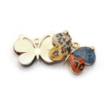 Imagem de Pingente Borboleta Metal com Vidro Colorido 22x29mm 5pçs 25g Colar Pul