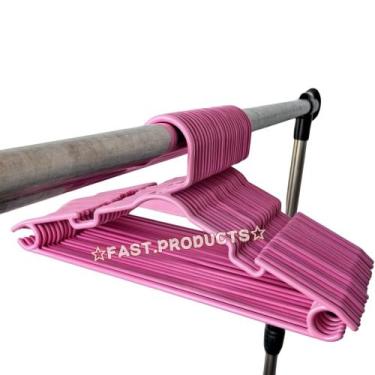 Imagem de Cabide Infantil Juvenil Ultra fino Rosa KIT 50un. - Fast=Plastic