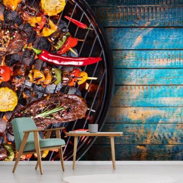 Imagem de Papel de Parede Carne Churrasco Madeira Sala Painel - 187pcp - Allodi