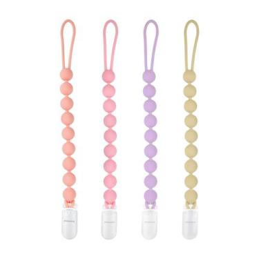 Imagem de Suporte de chupeta de silicone MINMUNJIU, pacote com 4 para meninas