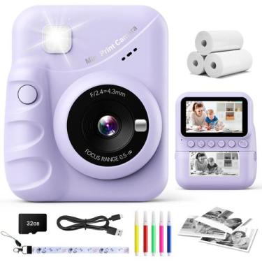 Imagem de Câmera de impressão instantânea CalineGam Kids 48MP 32GB roxa