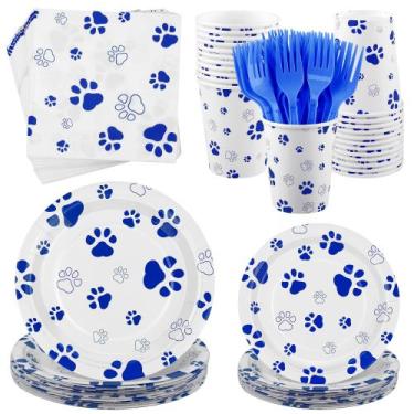 Imagem de Conjunto de talheres de festa Kochorie Blue Paw Print 144 peças