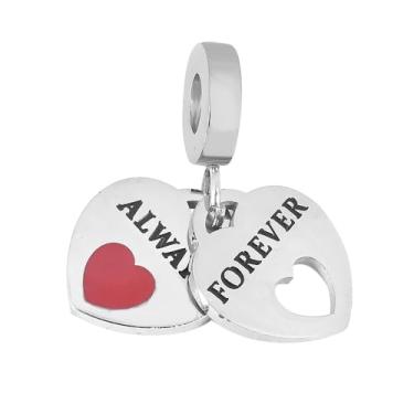 Imagem de BlingNuts Pingente de coração rosa e vermelho serve para pulseiras Pandora Charms, Presente Amor, Esposa, Aniversário, Família, Aniversário, Dia dos Namorados, One Size, Aço inoxidável, Sem Pedra