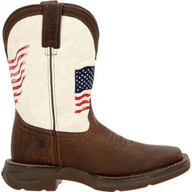 Imagem de Bota Lil' Durango com bandeira envelhecida para crian as, Marrom escuro e branco, 13 Little Kid