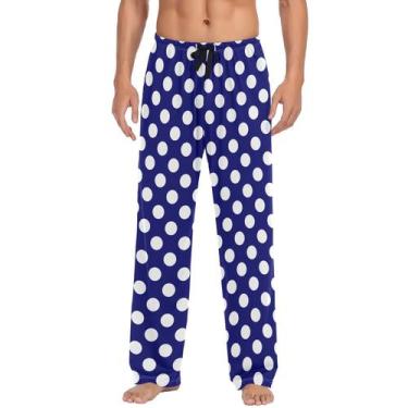 Imagem de Calça de pijama Ollabaky retrô azul marinho com bolinhas para homens X