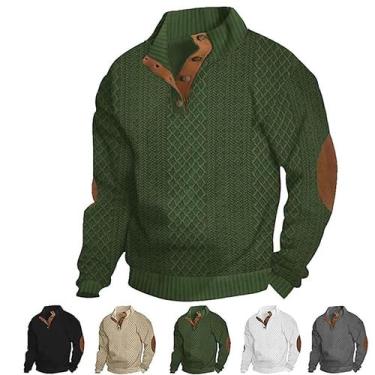 Imagem de Suéter VEPONOIX islandês para homens com cotoveleiras verdes 3XL