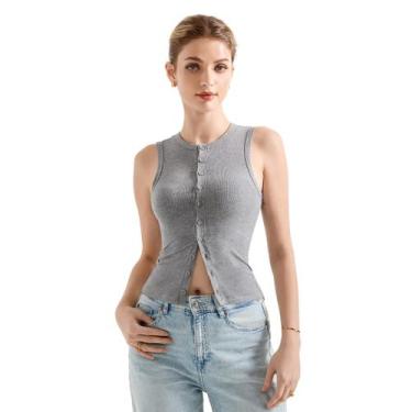 Imagem de Camiseta regata feminina SUUKSESS, canelada, sexy, Y2K, com botões, ci