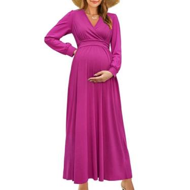 Imagem de Vestido maxi para maternidade OUGES de outono, manga comprida, decote 