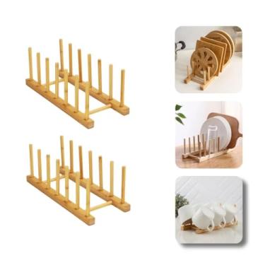 Imagem de Kit 2 Escorredor Organizador Suporte Bambu Porta 6 Pratos