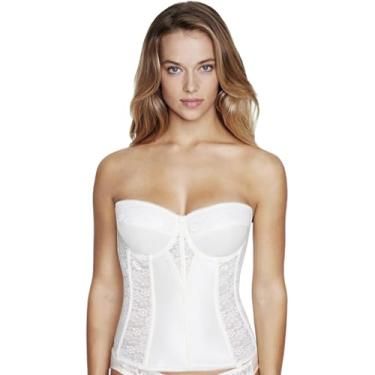 Imagem de Espartilho feminino de renda longline - sutiã de noiva de comprimento total com ligas, Branco, 34D