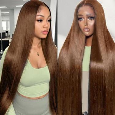 Imagem de Perucas frontais de renda Cypha Chocolate Brown Straight Human Hair