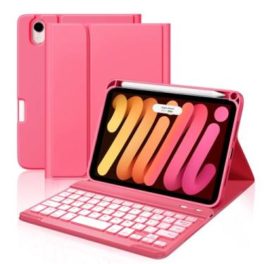 Imagem de Cousper Capa com teclado para iPad mini 7 A17 Pro 2024/iPad Mini 6 geração com teclado 2021 8,3 polegadas, suporte para lápis, capa de teclado destacável retroiluminada em 7 cores para iPad mini 7ª/6ª