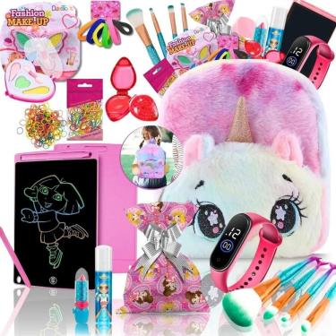 Imagem de Presente Menina Kit Maquiagem Infantil Criança Lousa Mochila