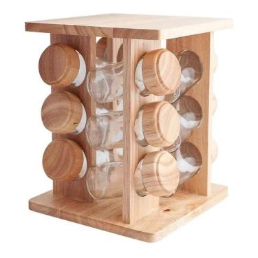 Imagem de Porta Tempero Giratorio Bambu 12 Potes De Vidro Kehome