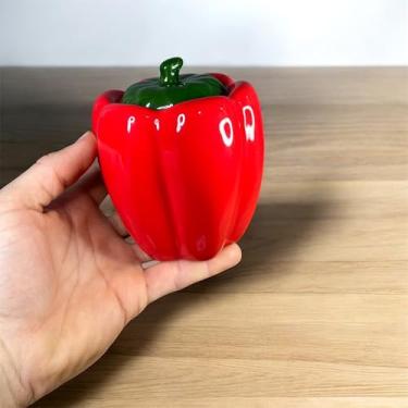 Imagem de Porta Tempero Em Formato de Pimentão Vermelho 300g de Cerâmica Com Tampa