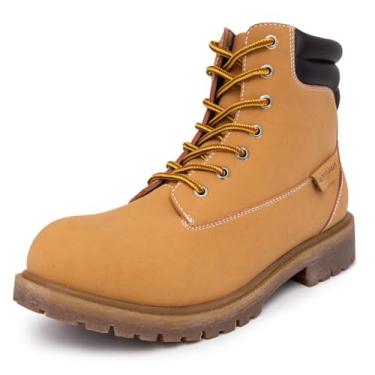 Imagem de Nautica Botas masculinas casuais de cano curto com cadarço alta e antiderrapante para uso ao ar livre sapatos utilitários de couro utilitário para trabalho, inverno, caminhada, construção.,