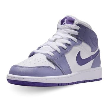 Imagem de Tênis infantil Air Jordan 1 Mid Big (ametista/branco/roxo quadrado), Ametista empoeirada/branco/roxo, 18
