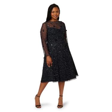 Imagem de Adrianna Papell Vestido feminino midi de veludo com miçangas, Meia-noite, 25 Plus Size
