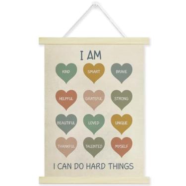 Imagem de ZSHFMY Moldura para pôster Positive Affirmations, decoração de parede inspiradora para sala de aula, pôster motivacional com molduras de madeira, 30 x 40 cm