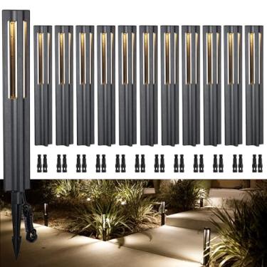 Imagem de LEONLITE Pacote com 12 luzes de paisagem de baixa tensão 12-15V AC/DC iluminação de caminho, luz de poste de amarração com carcaça de alumínio, IP65 impermeável, 3000K branco quente, 50.000 horas de vida útil