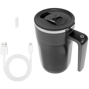 Imagem de Caneca de café com agitação automática, copo de café com agitação magnética automática de 400 ml, copo de mistura elétrica de aço inoxidável recarregável, copo de café automisturável para presentes de