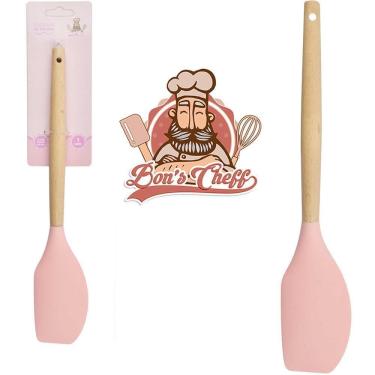Imagem de Espatula De Pao Duro De Silicone Rosa Cabo Madeira Bonscheff