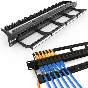 Imagem de Enmane Patch Panel Keystone CAT6 de 24 portas sem blindagem com gerenciamento inteligente de cabos para montagem em rack de 48 cm