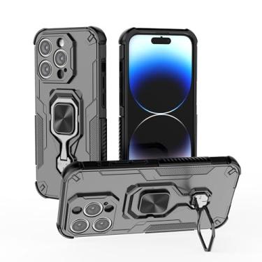 Imagem de SORAKA Capa para iPhone 14 Pro com suporte metálico giratório de 360 graus peça de ferro magnética para suporte magnético para telefone de carro