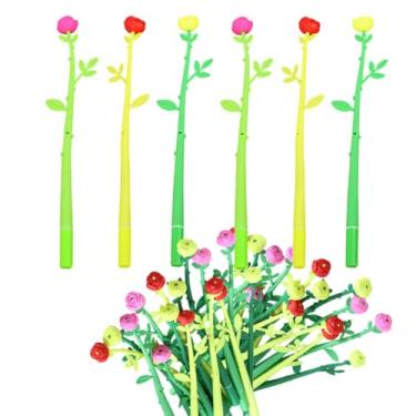 Imagem de Pacote com 12 canetas de gel rosa, lindas canetas de flores com ponta fina, aderência de pétala de borracha macia, 3 cores (verde escuro, amarelo, verde claro) para diário, escola, escritório