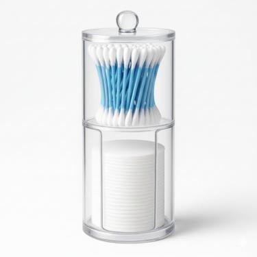 Imagem de Porta Algodão e Cotonete com Tampa – Organizador Acrílico Transparente Duplo em Plástico Reforçado para Banheiro, Penteadeira e Maquiagem