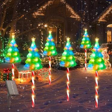 Imagem de Pacote com 6 lâmpadas solares de cana-de-doce, 102 LEDs brilhantes e 10 modos, decorações de Natal à prova d'água fora do caminho do quintal